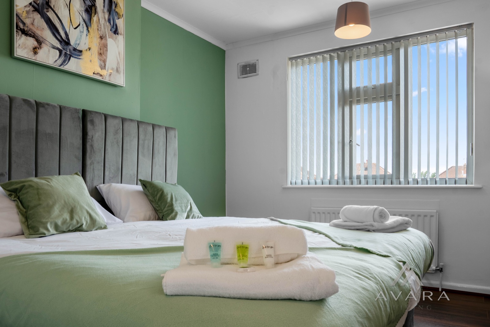 Master bedroom close-up with hotel-quality linen at Avara Living Leicester