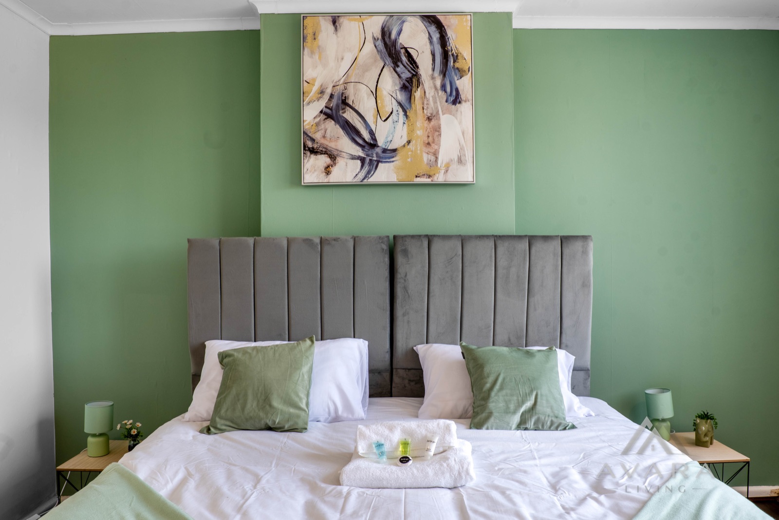 Master bedroom with premium bedding at Avara Living Leicester